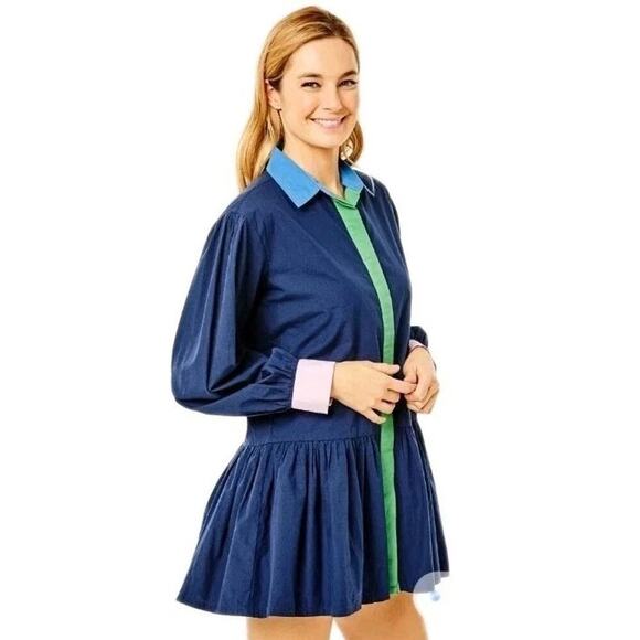 Addison Bay Cotton Poplin Dress Collared Neckline Peplum Drop Waist Size M - Picture 2 of 10